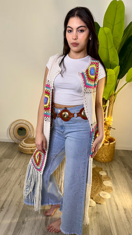 Gilet Lungo Frange Burro