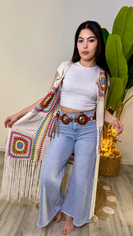 Gilet Lungo Frange Burro