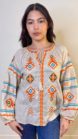 Blusa bordada Inca beige