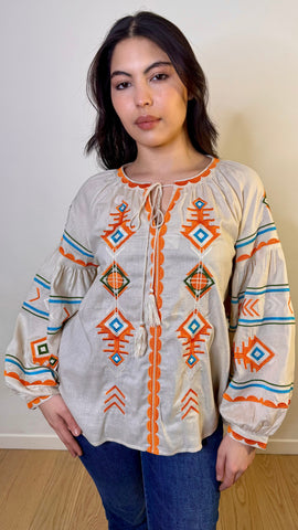 Blusa bordada Inca beige